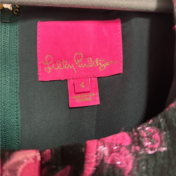 Lilly Pulitzer Leya Metallic Black and Pink Floral Mini Dress size 4 - Picture 4 of 6